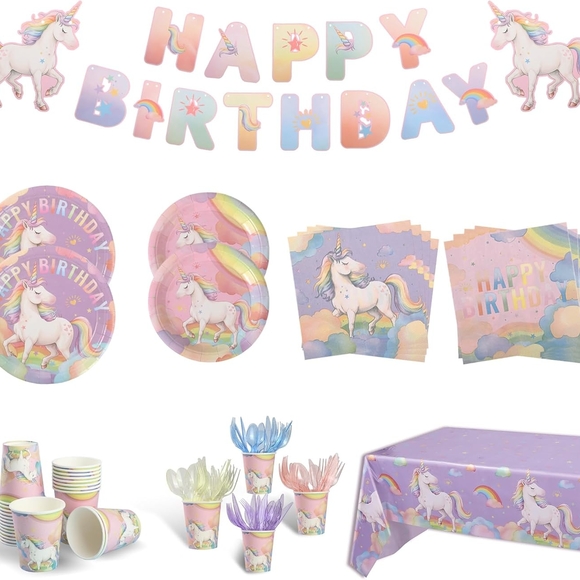 Unicorn Birthday Party Supplies Disposable Tableware Set - Multicolor - Picture 1 of 6